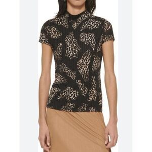 DKNY Womens Short Sleeve Animal Print Pullover Top XS